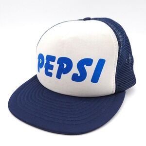 Vintage PEPSI Soda Pop Snapback Mesh Trucker‎ Hat Foam Blue White Otto Ball Cap